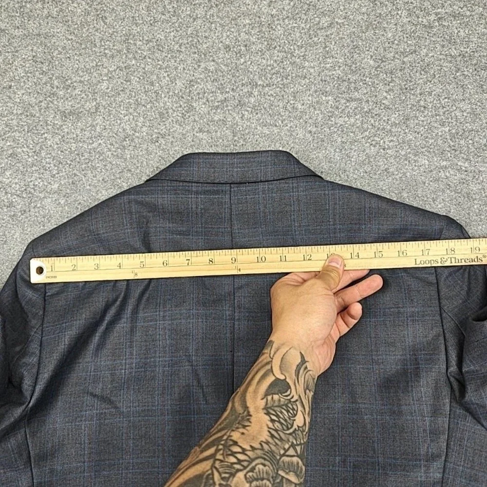 Statement‎ Suit Jacket Vest Mens 40R Gray Plaid Wool Cashmere 2 Piece Slim Fit